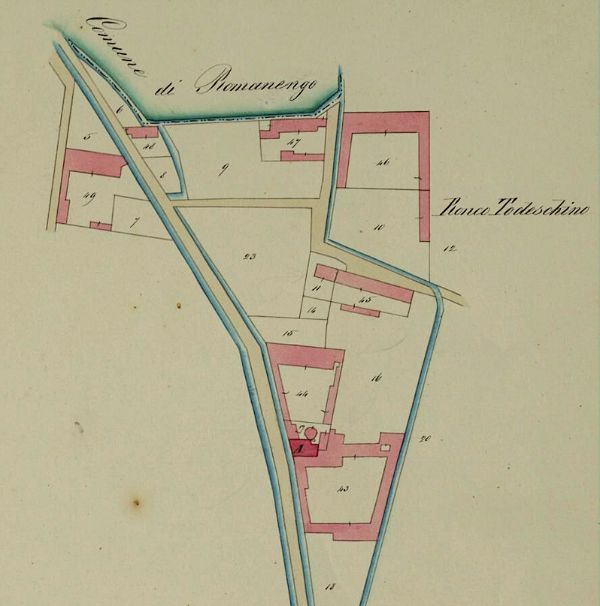 Ronco Todeschino, comune di «Albera ed Uniti», nelle mappe catastali del 1857